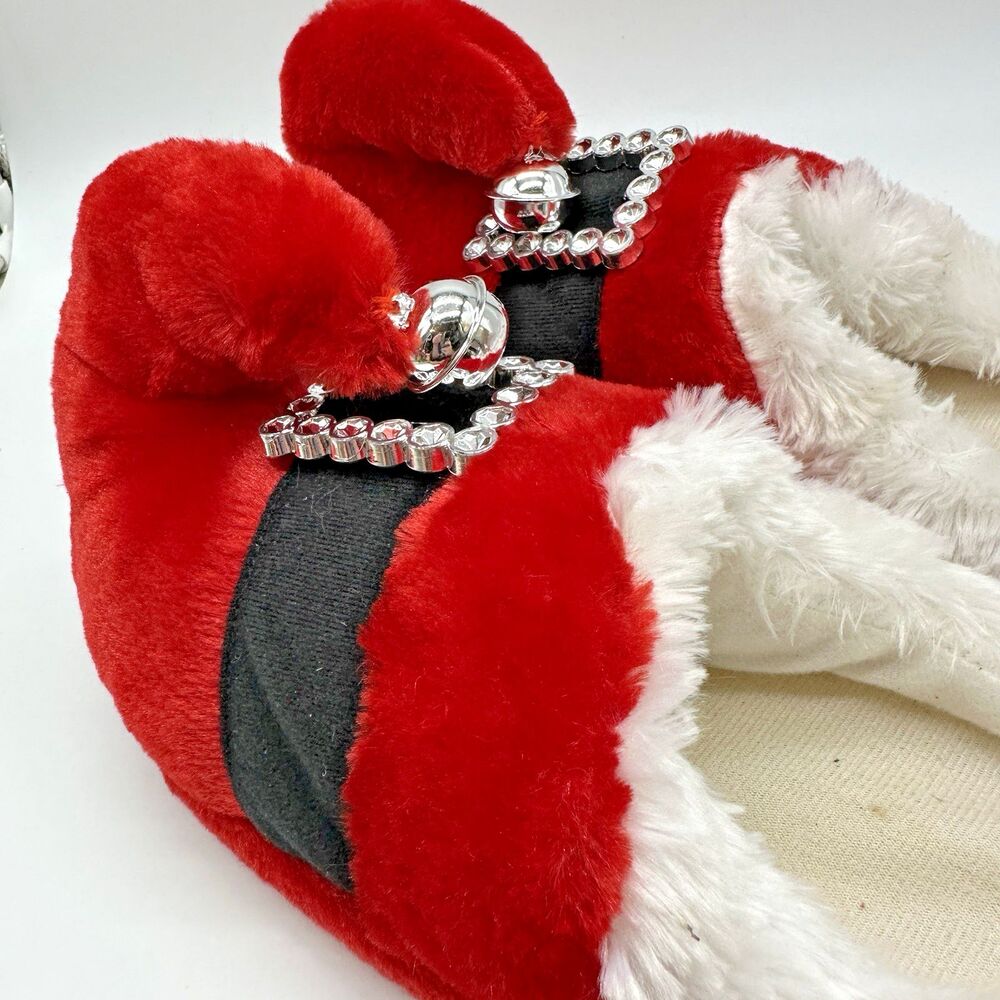Dan Dee Christmas Santa Elf Slippers with Jingle Bell Size M 7-8 Fuzzy Red 2017 - Picture 2 of 11